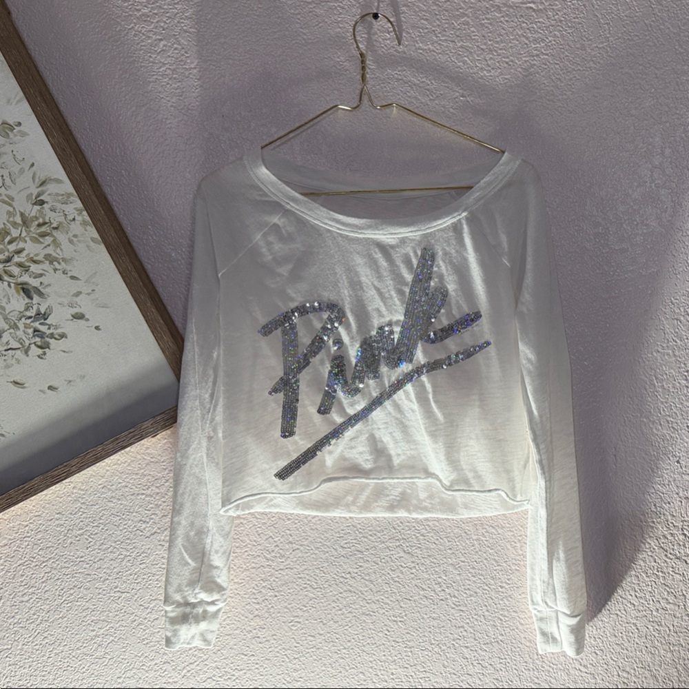 Victoria's Secret White Crop Top with Silver Logo